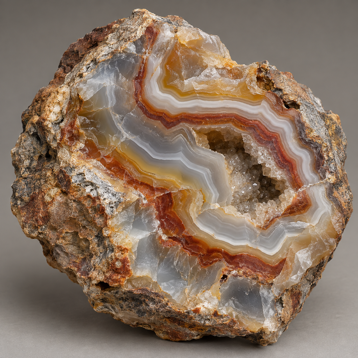 Generated rough broken agate nodule with natural banded chalcedony
