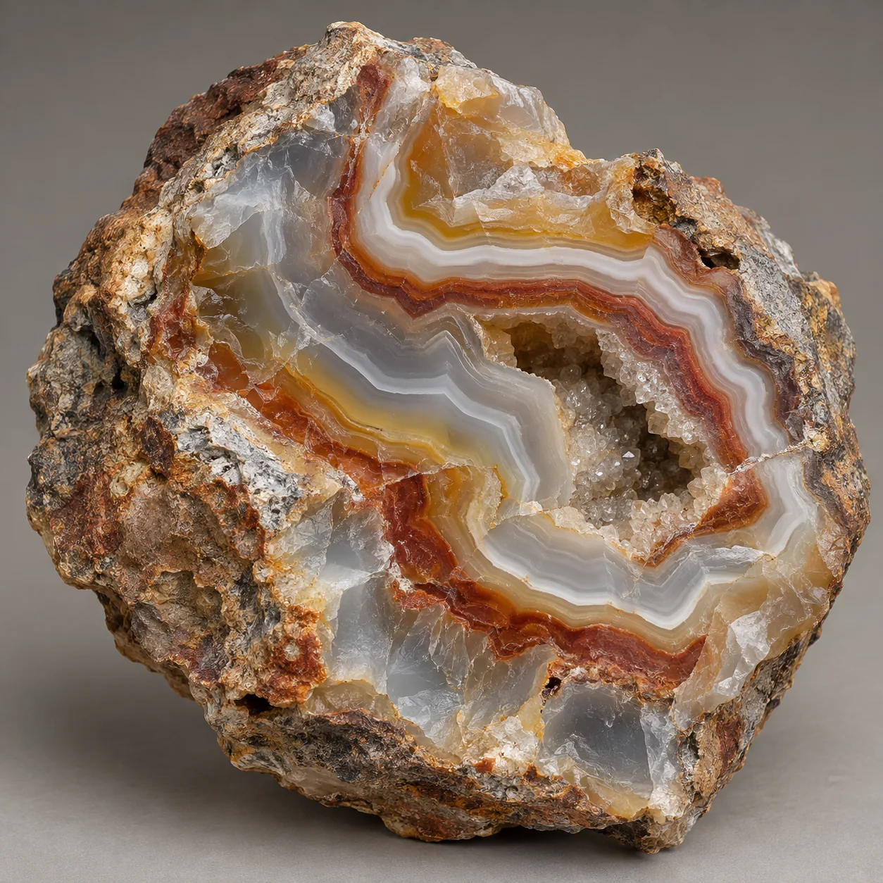 Generated rough broken agate nodule with natural banded chalcedony