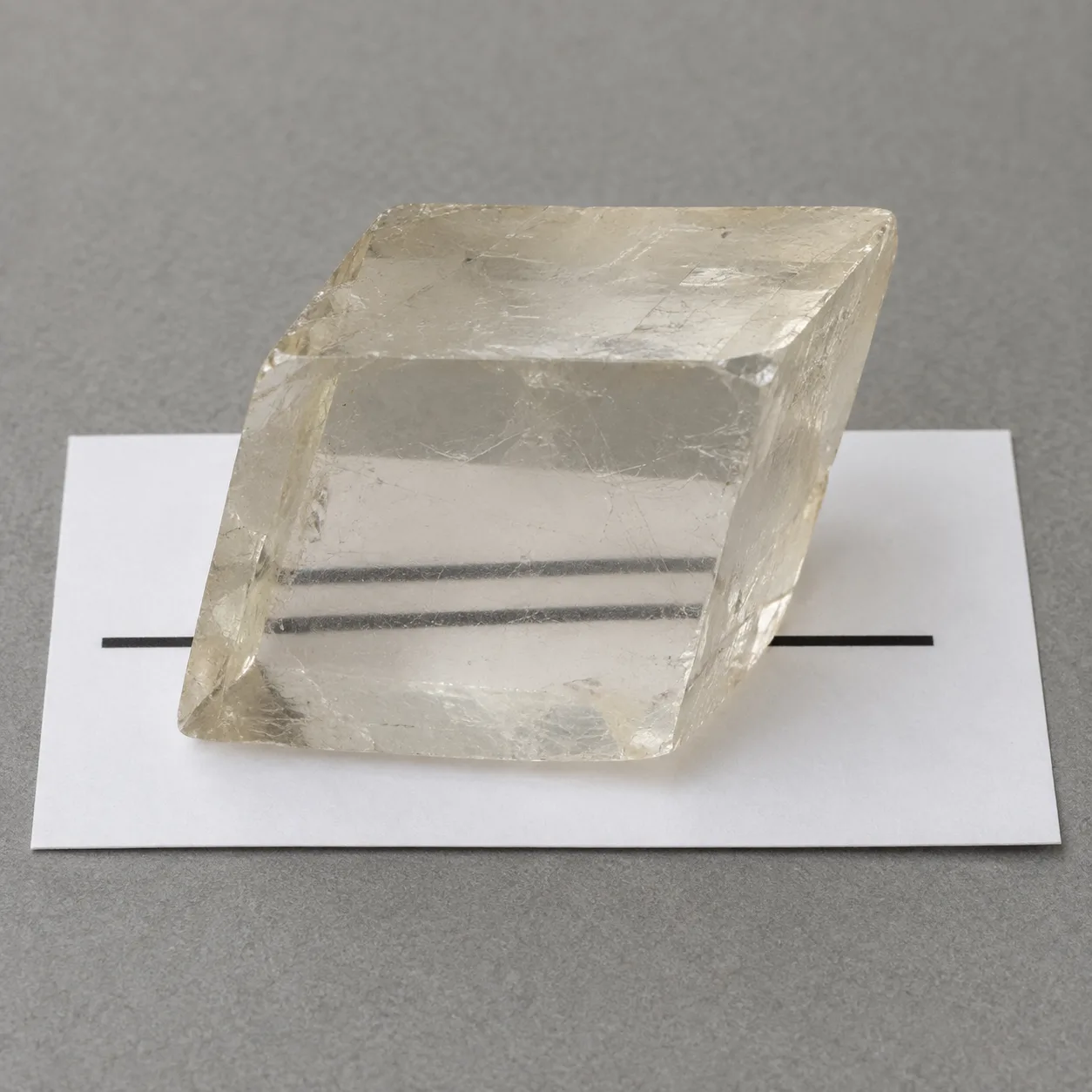 Generated demonstration of double refraction through a calcite rhombohedron