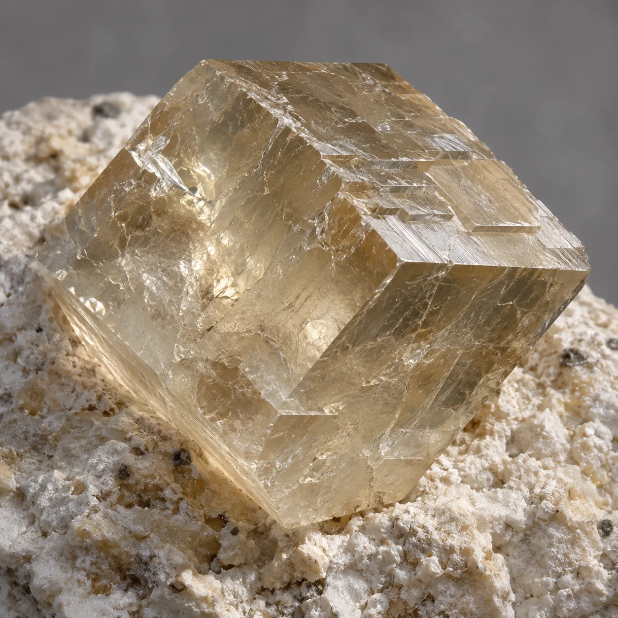 Generated macro view of rhombohedral honey calcite with stepped growth