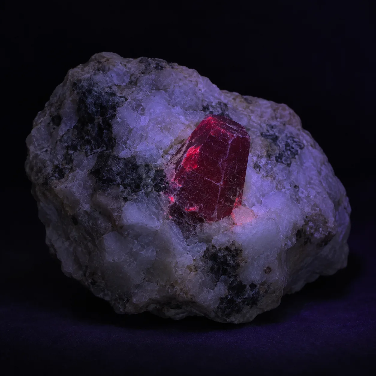 Generated ultraviolet concept view of red corundum in marble