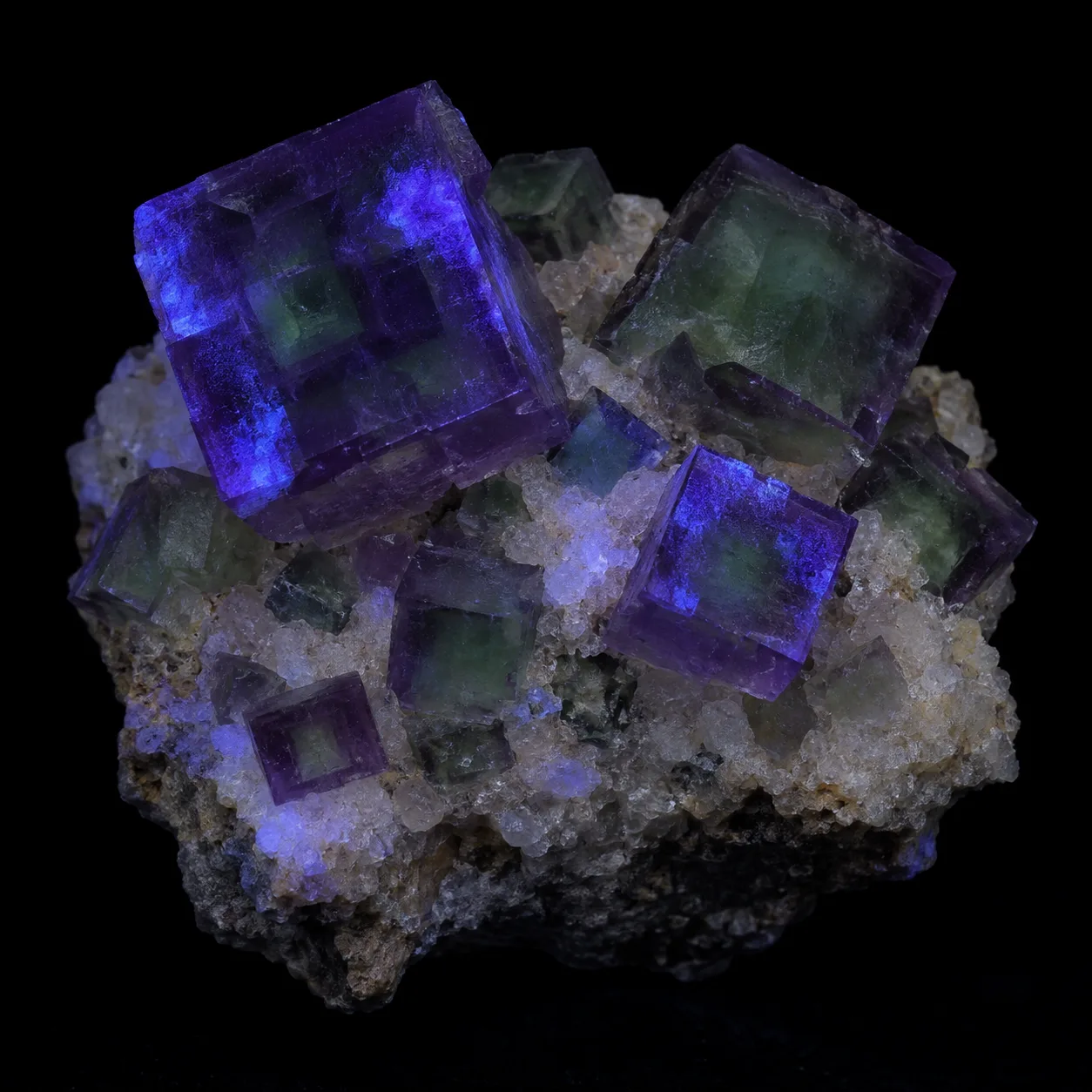 Generated ultraviolet concept view of variably fluorescent fluorite