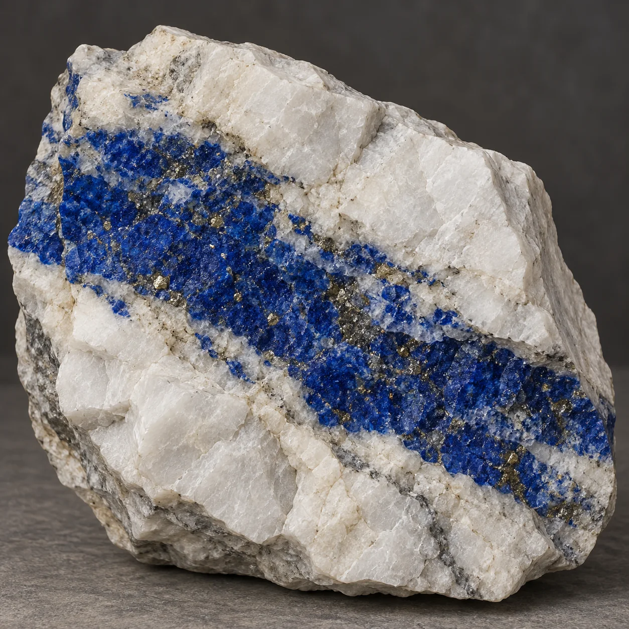 Generated matrix view of a blue lapis lazuli vein in white marble