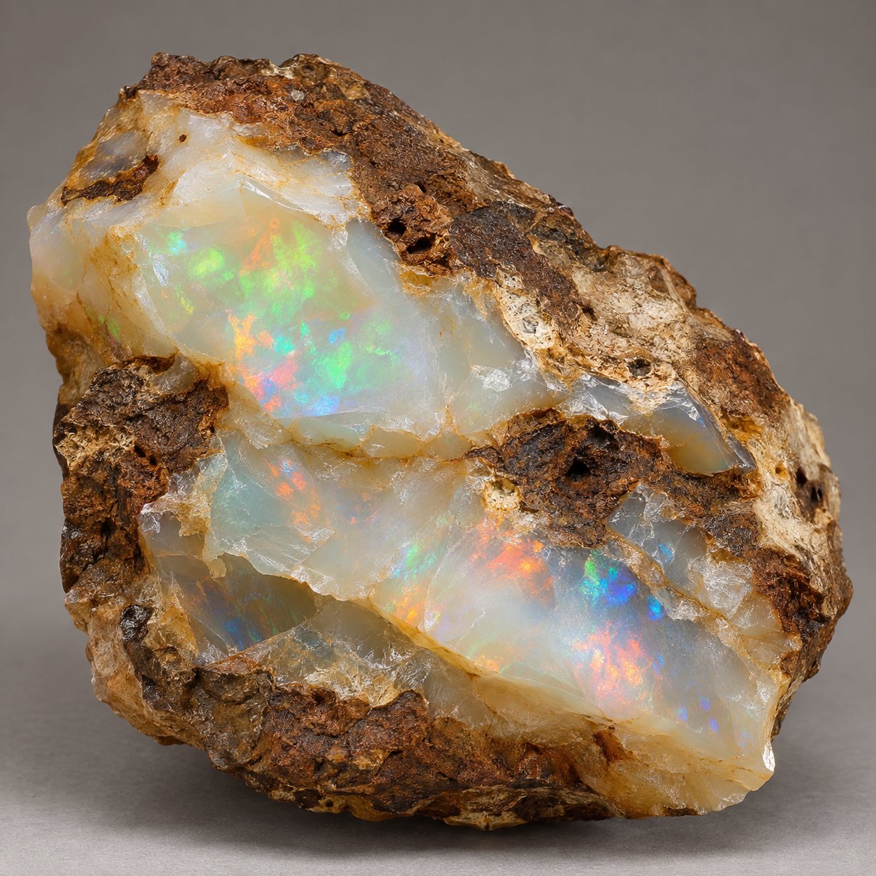 Generated rough precious-opal seam in weathered ironstone