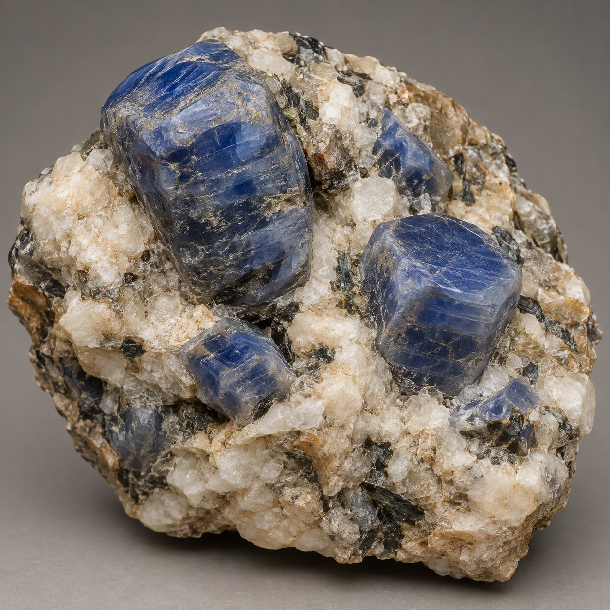 Generated specimen-style view of blue sapphire corundum crystals in pale matrix