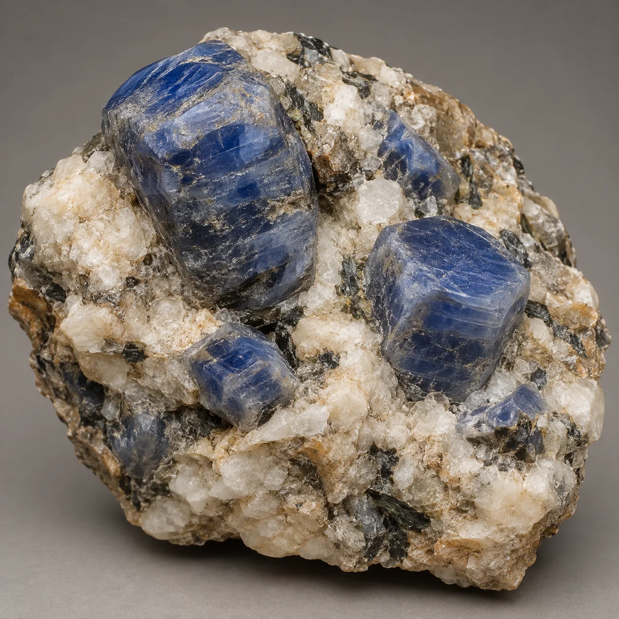 Generated specimen-style view of blue sapphire corundum crystals in pale matrix