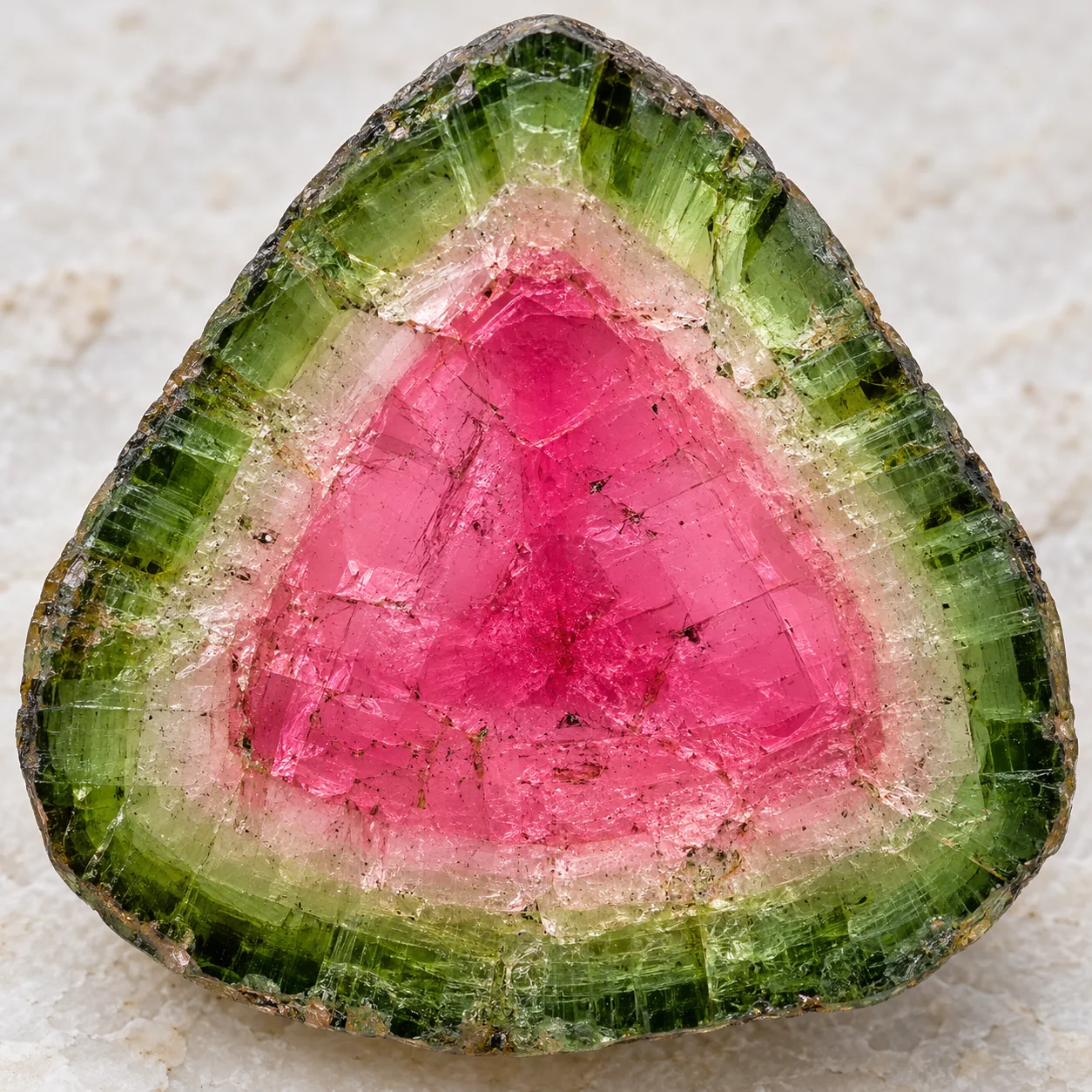 Generated macro view of a pink and green zoned tourmaline cross-section